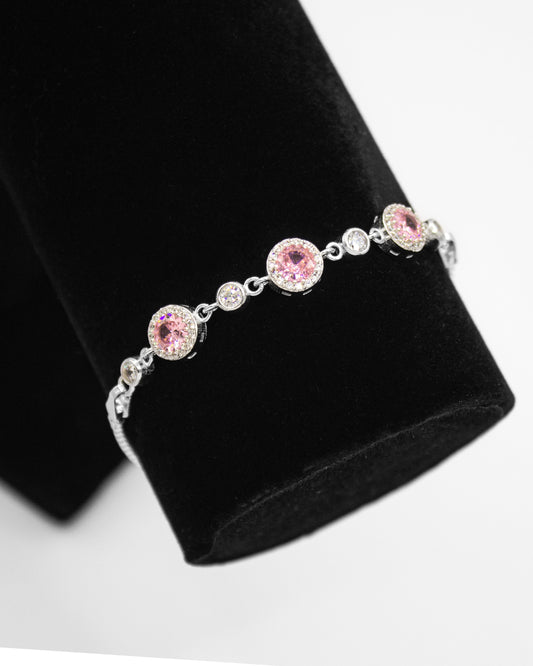 Elegant 925 Sterling Silver Bracelet with Pink and Clear Zircon Stones
