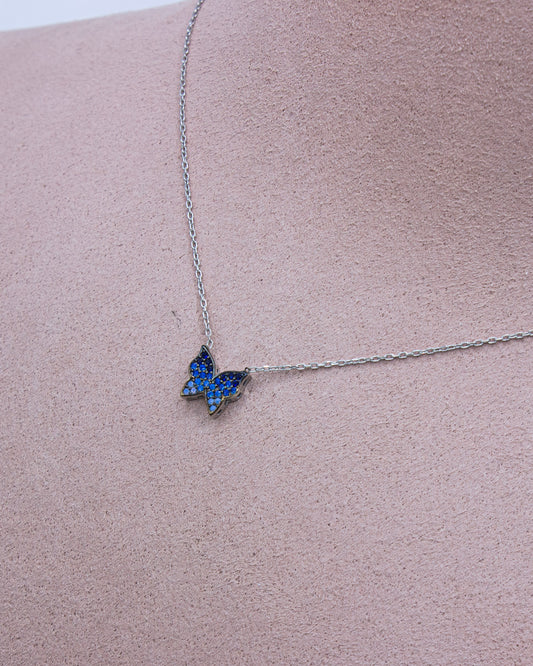 925 Sterling Silver Blue Butterfly Necklace | Dainty Nature-Inspired Pendant by Almarmar Silver